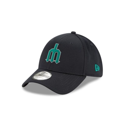 Blue Seattle Mariners Hat - New Era MLB Clubhouse Collection 39THIRTY Stretch Fit Caps USA3907512